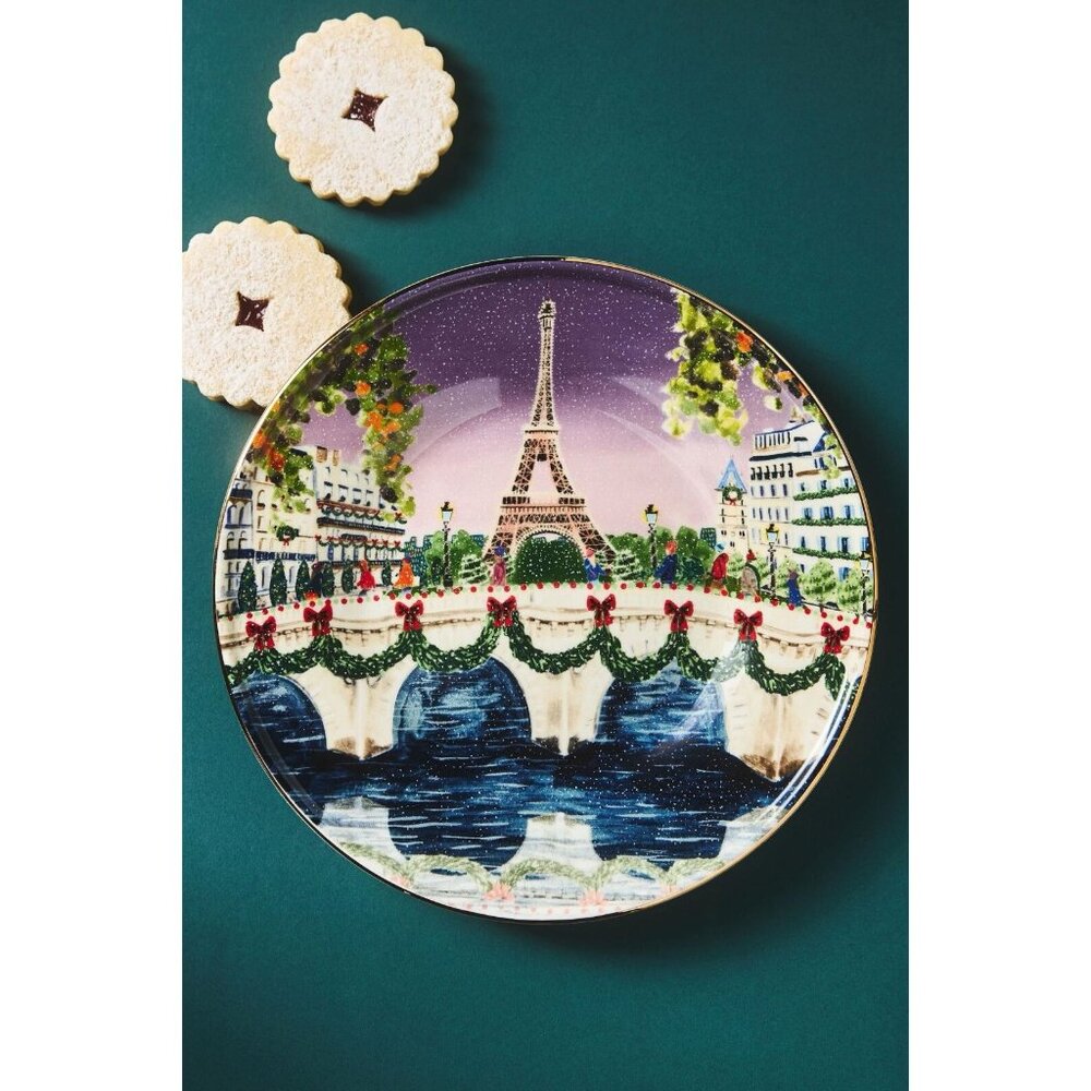 NWT 2024 Anthropologie Holiday In The City Dessert Plate Paris